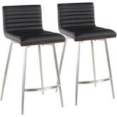 Mason Swivel 26" Counter Stool in Black Leatherette, Walnut & Stainless (Set of 2)